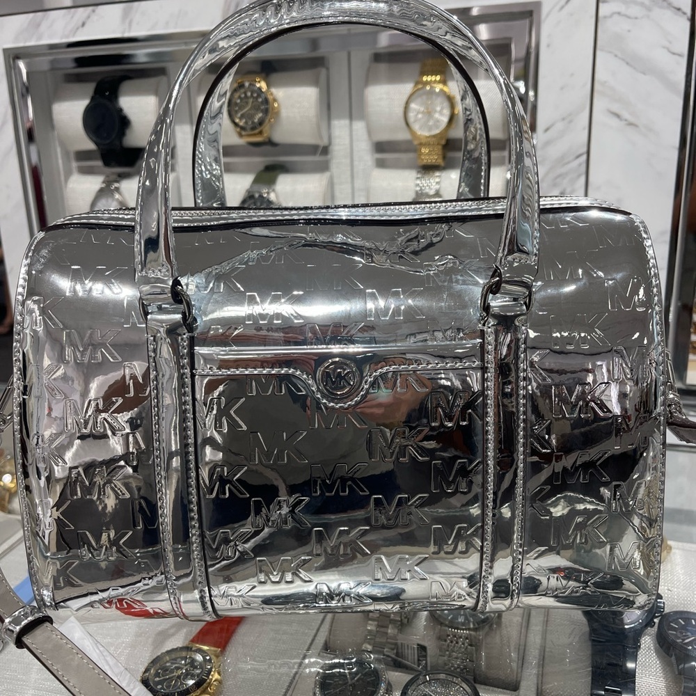 MICHAEL KORS Jet Set Medium Patent Logo Debossed Duffel Crossbody Bag
Silver - Picture 7 of 16